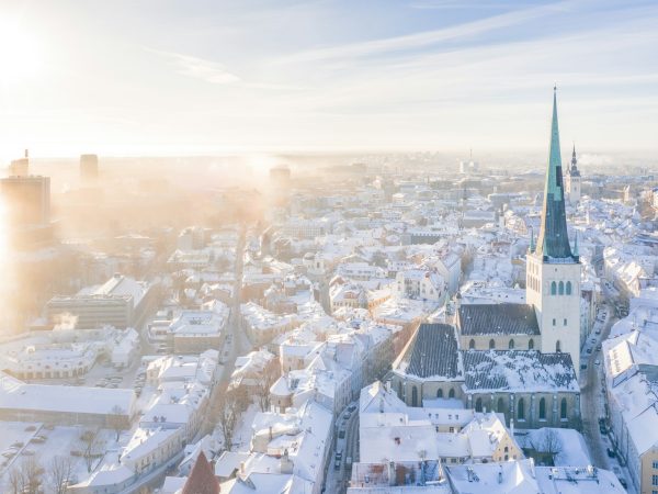 city covered with snow during daytime