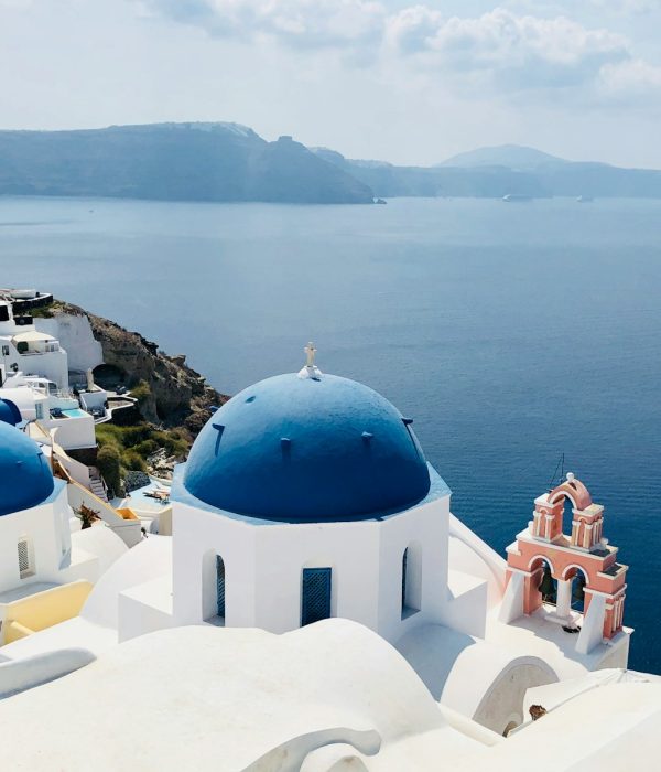 white and blue painted building